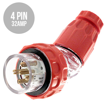 3 Phase Plug - 4 Pin - 32 Amp Angled